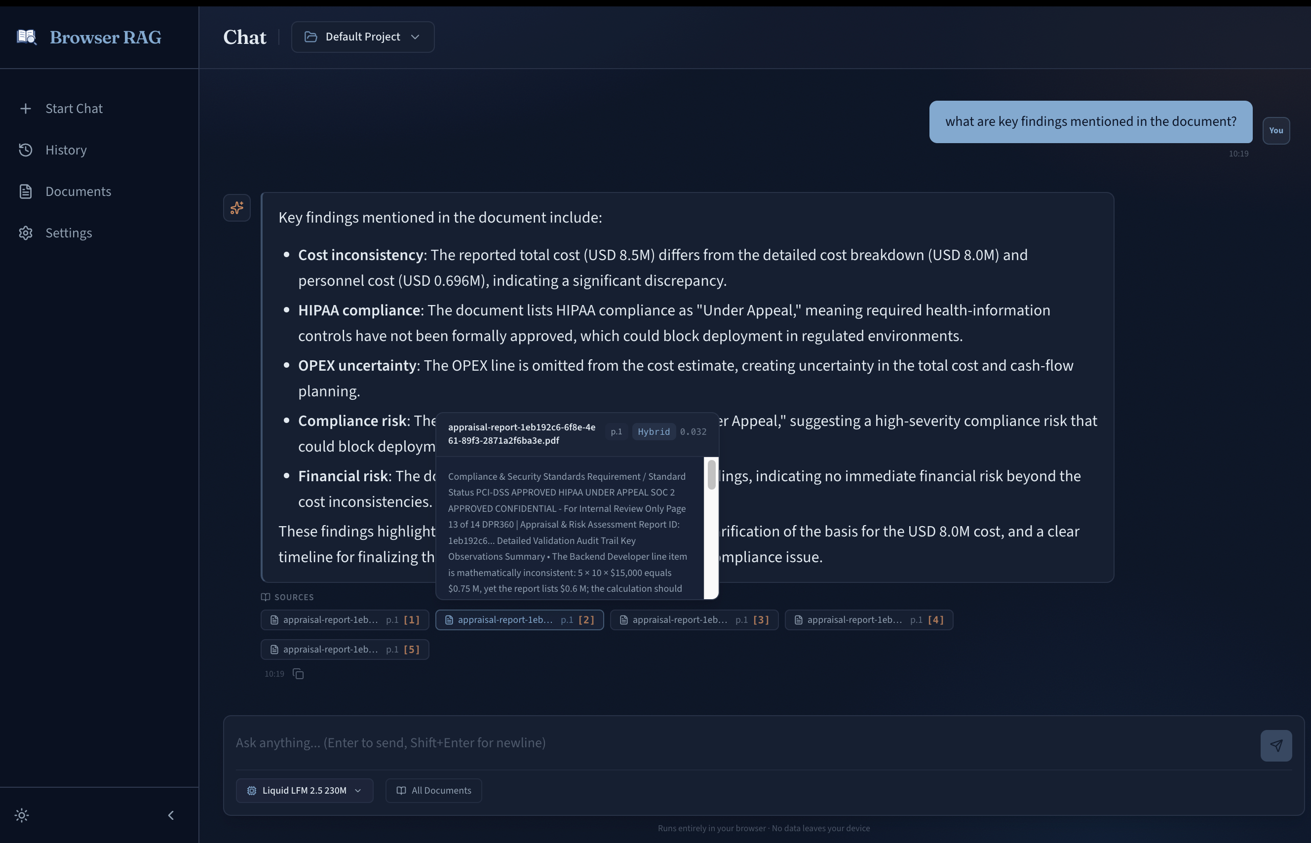 Browser RAG Chat Interface and Traceable Citation Tooltips