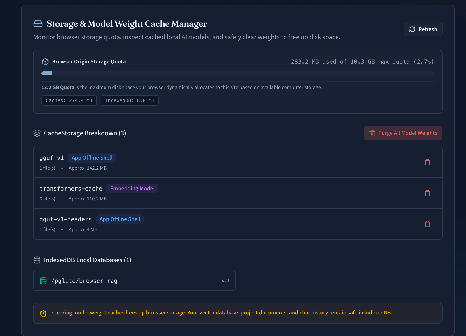 Model Weight Storage Inspector UI